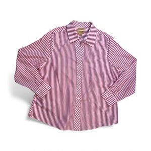 14W Gold Label long sleeve button up pink and white striped no iron Preppy